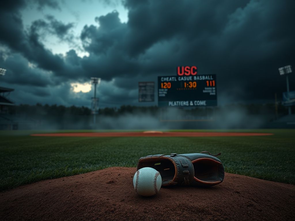Flick International Empty baseball field at dusk with a weathered glove and baseball on the pitcher's mound symbolizing the MLB gambling scandal