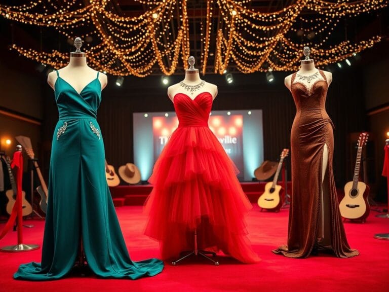 Flick International Elegant fashion displayed on mannequins at the CMA Awards red carpet in Nashville