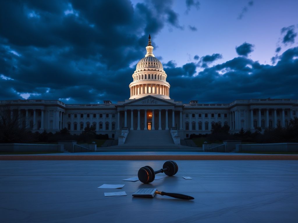 Flick International Dimensional view of the U.S. Capitol building at dusk with deep blue and purple twilight sky