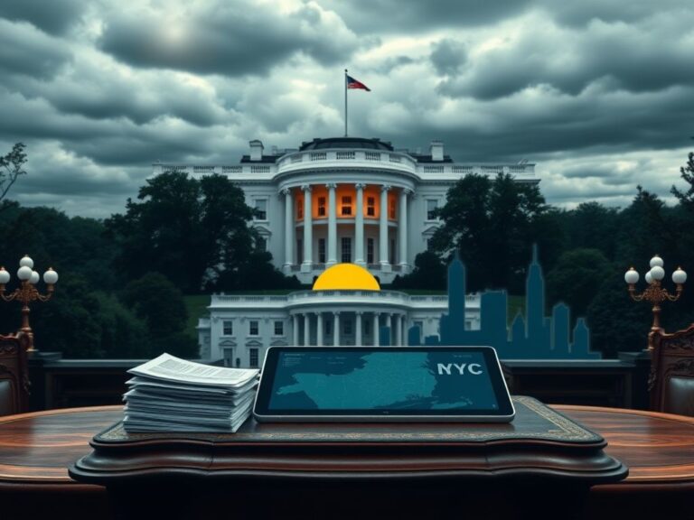 Flick International A dramatic view of the White House with an ornate desk and New York City map