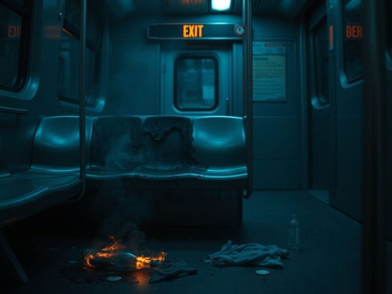 Flick International Charred seat on a Chicago Blue Line train after a violent incident