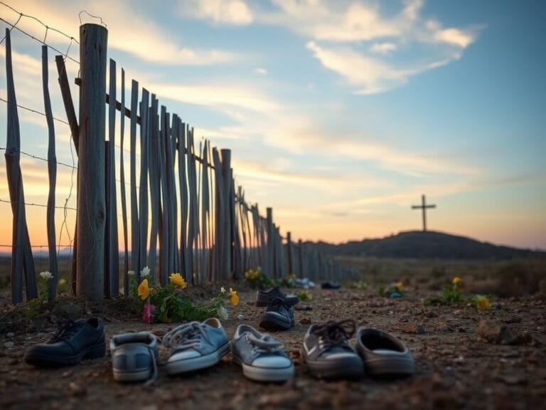 Flick International Symbolic representation of borders with a wooden fence in a serene landscape, showing hope and dignity.