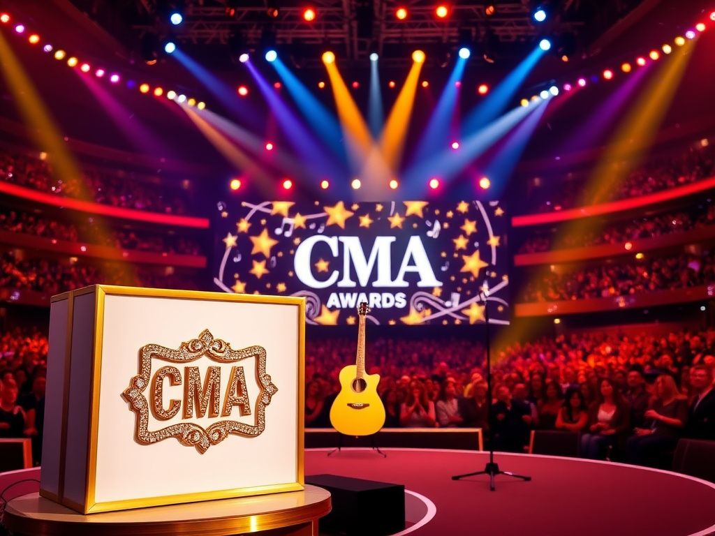 Flick International A vibrant scene of the CMA Awards featuring a glamorous stage and colorful lights.