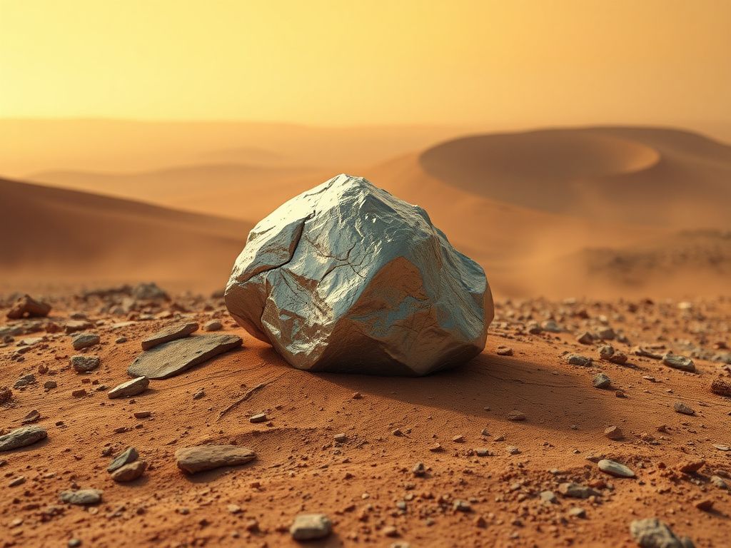 Flick International Close-up of the shiny metallic rock Phippsaksla on the Martian surface