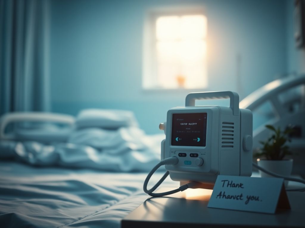 Flick International Close-up of a medical ventilator in a serene hospital room symbolizing recovery and hope