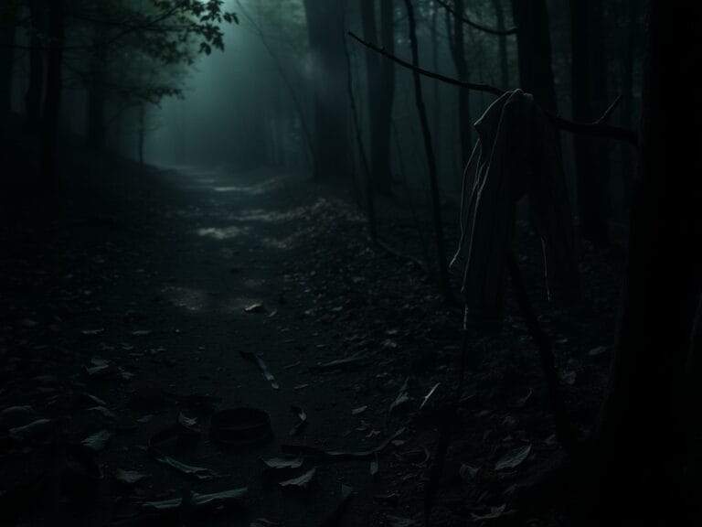 Flick International Dimly lit forest trail in a natural preserve with fallen leaves and dark zip ties