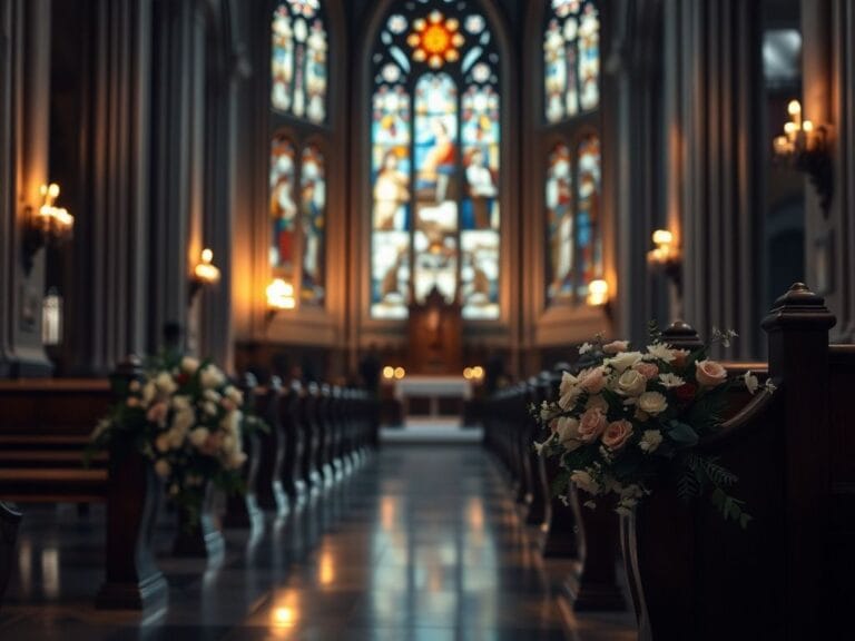 Flick International Interior view of the National Cathedral with stained glass windows and an empty pew