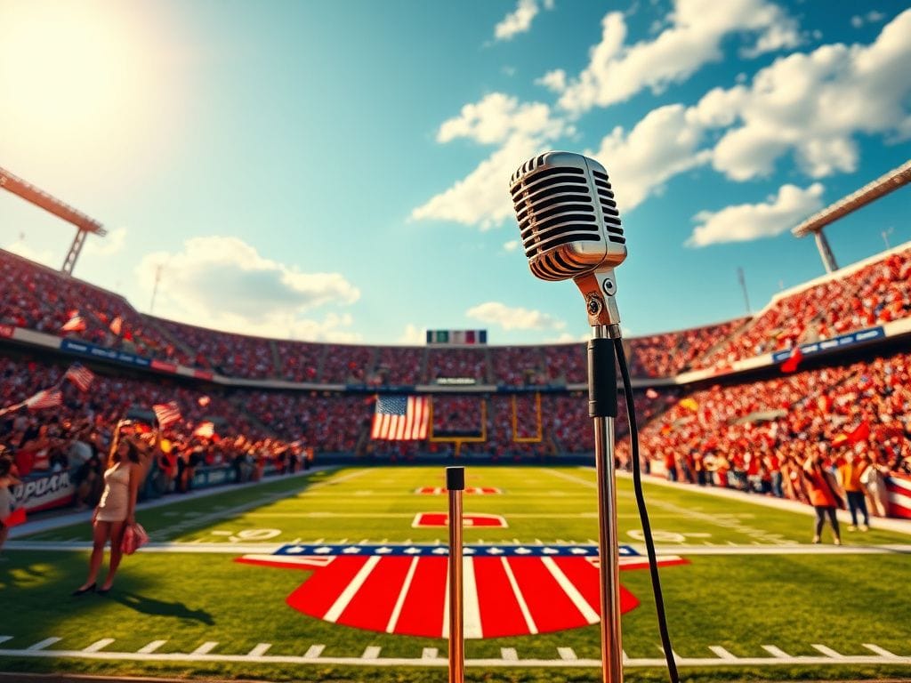 Flick International A vibrant football stadium filled with fans celebrating before the national anthem performance