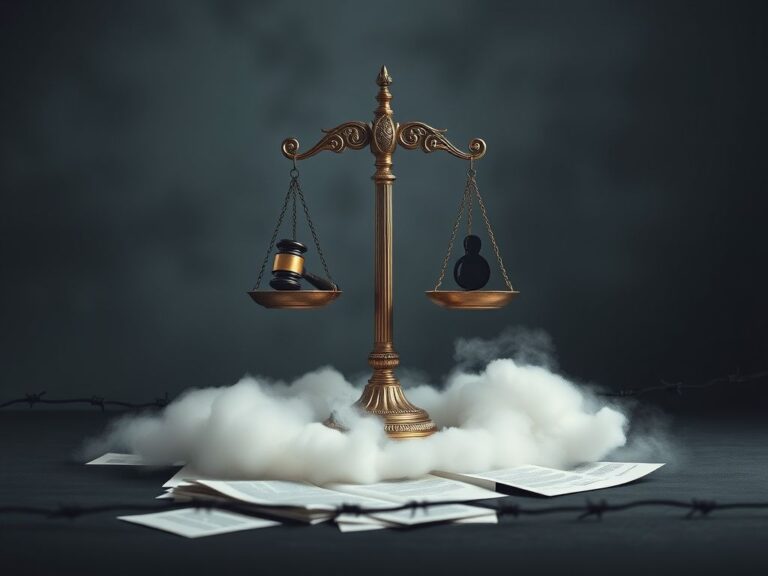 Flick International A somber scale of justice with a gavel and symbolic death penalty representation