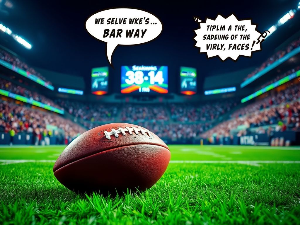 Flick International Vibrant stadium scene during Seahawks game with football and blurred scoreboard