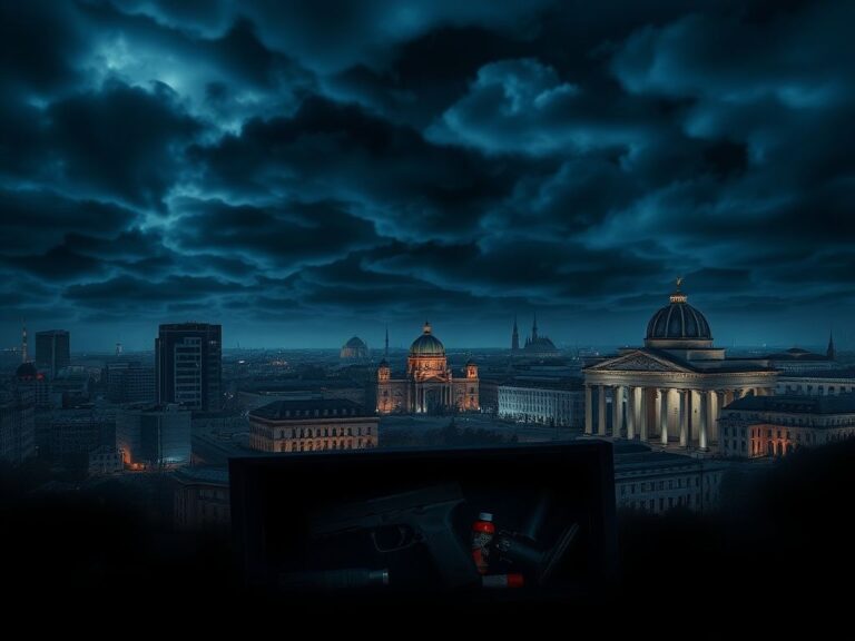 Flick International Dramatic nighttime cityscape of Vienna and Berlin with modern architecture and historic buildings