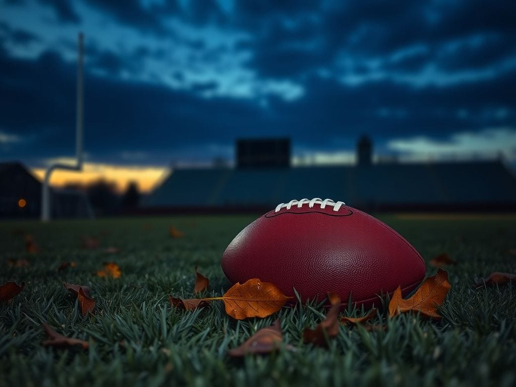 Flick International A solitary football resting on the grass amid fallen leaves, symbolizing loss and remembrance