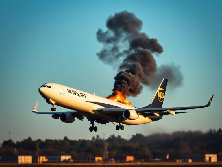 Flick International A UPS cargo plane engulfed in flames during takeoff showing engine separation
