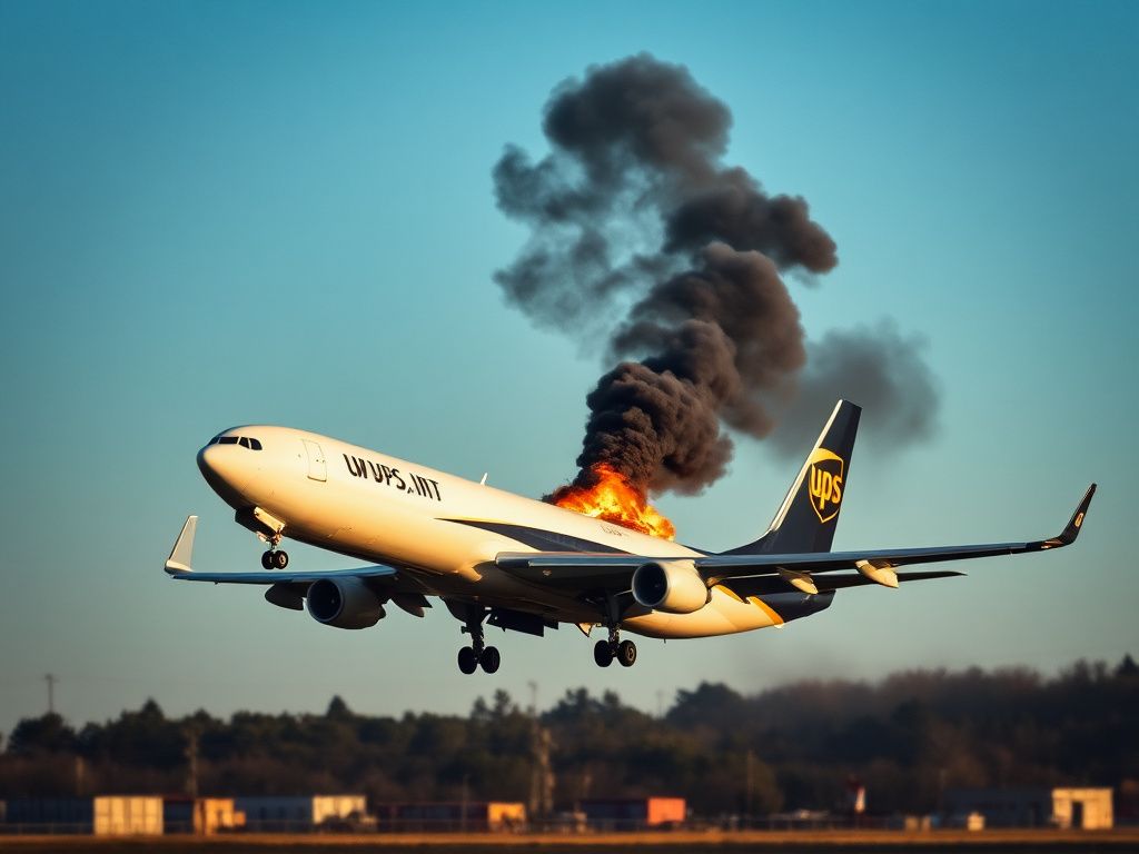 Flick International A UPS cargo plane engulfed in flames during takeoff showing engine separation