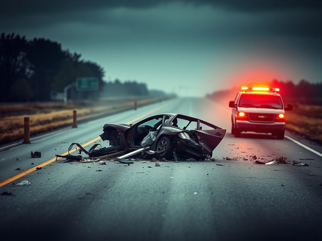Flick International Dramatic scene of a three-car wreck on Iowa Highway 69