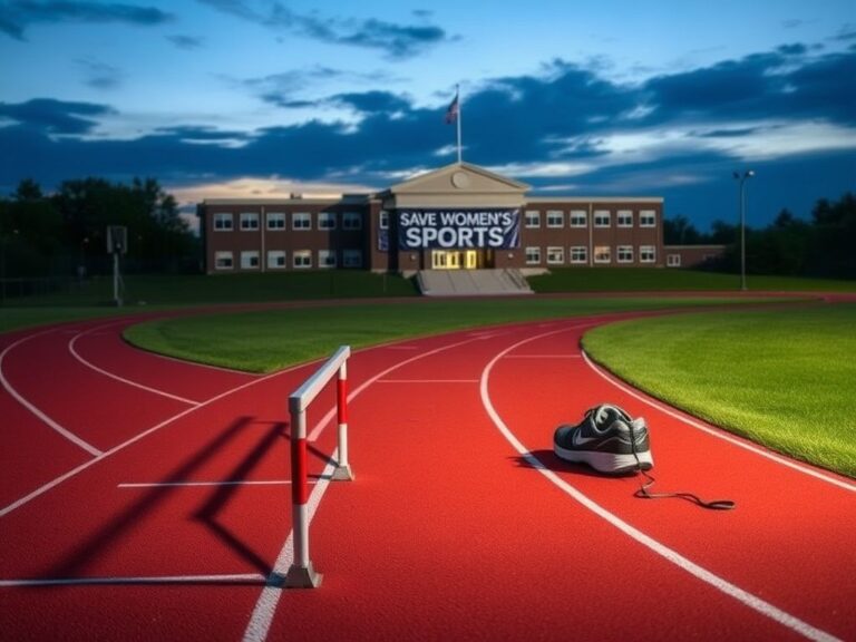 Flick International Empty high school running track with hurdles, symbolizing gender equality in sports