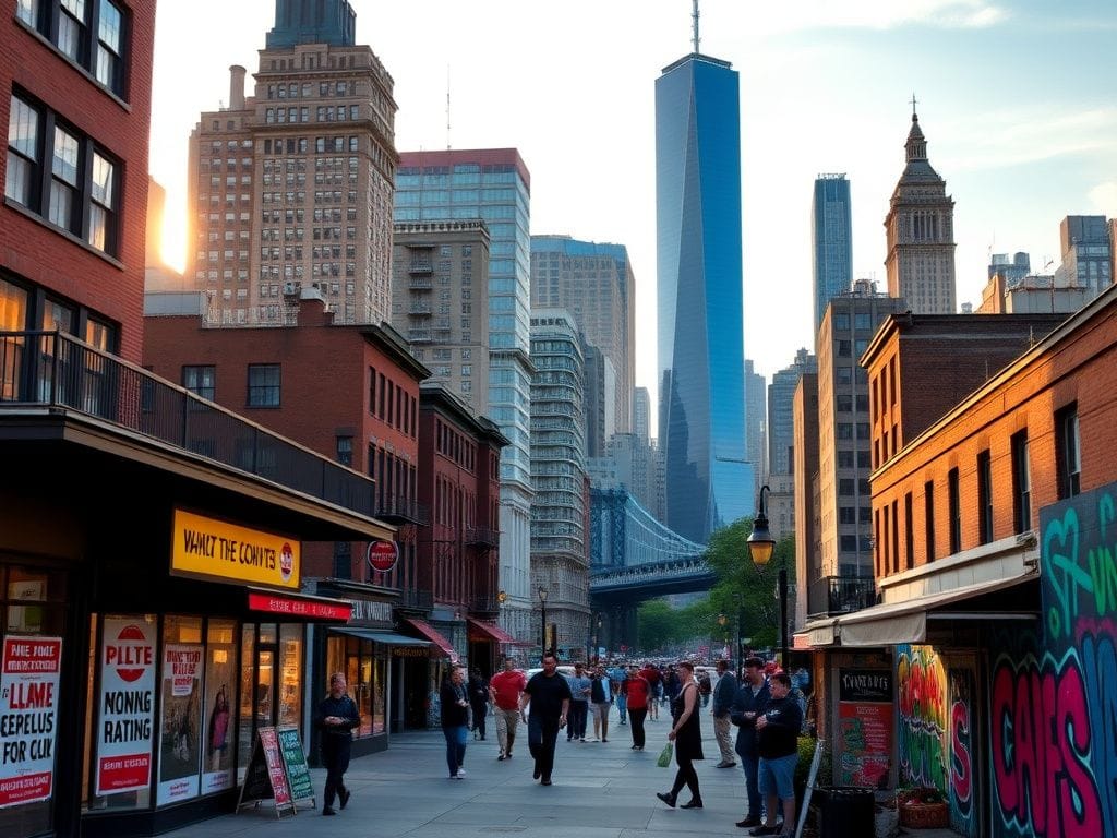 Flick International Vibrant cityscape of New York City at dawn showcasing iconic landmarks and bustling streets