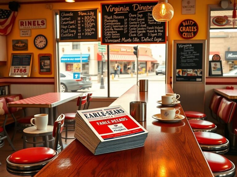 Flick International A cozy Virginia diner scene with campaign flyers for Winsome Earle-Sears