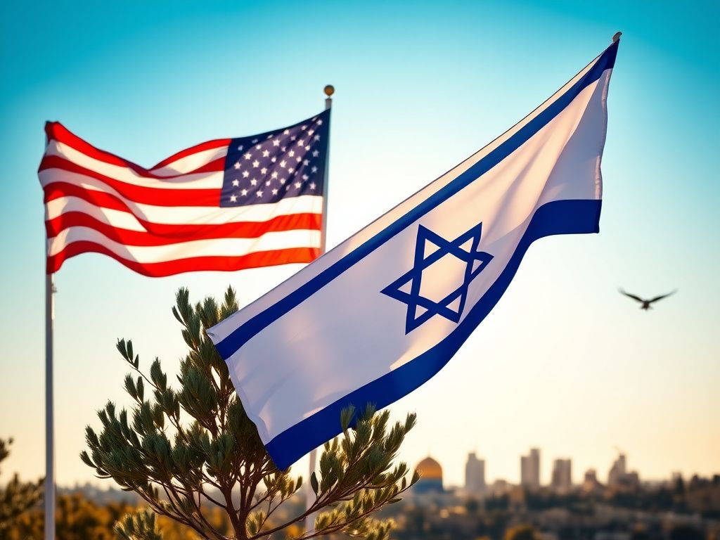 Flick International American and Israeli flags intertwined against a clear blue sky