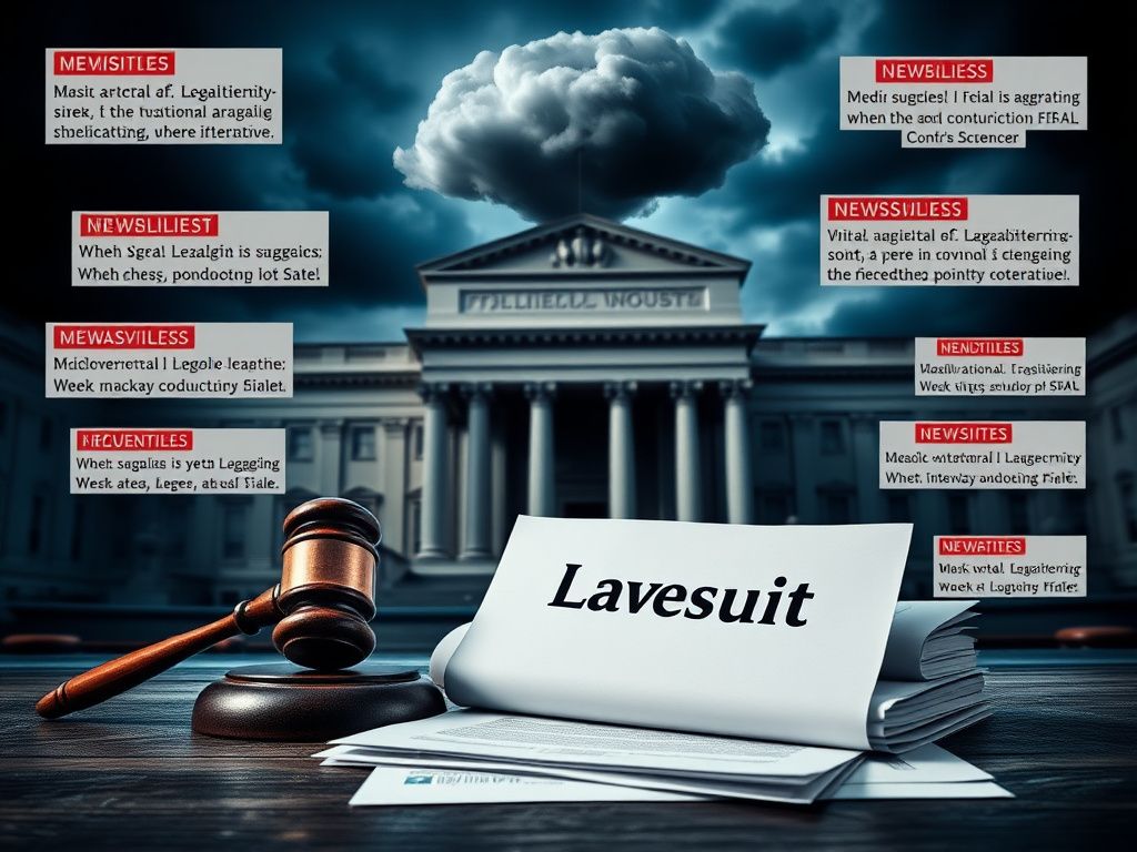 Flick International Dramatic courtroom scene with a gavel and legal documents symbolizing Trump's legal battle with the BBC