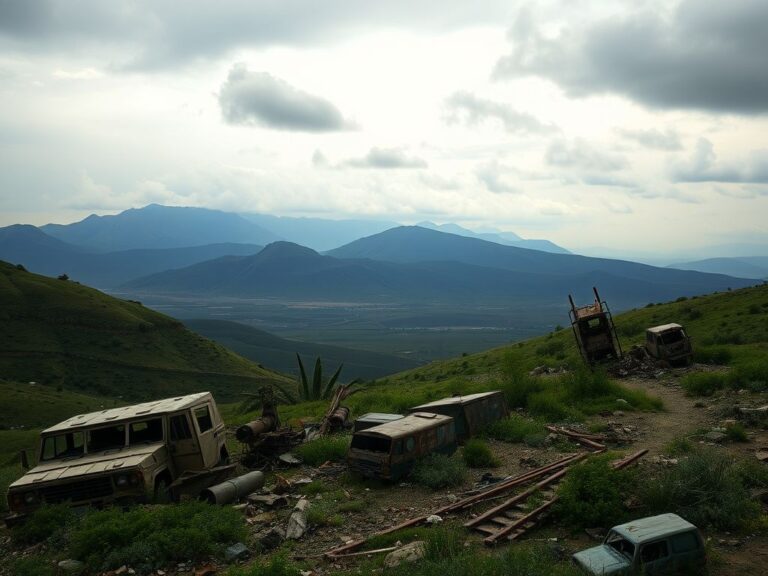Flick International Dramatic landscape of the Israel-Hezbollah border with military remnants