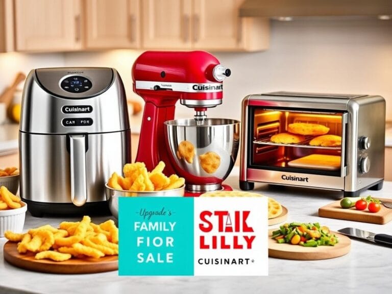 Flick International A vibrant kitchen scene featuring Cuisinart appliances including an air fryer, stand mixer, and toaster oven
