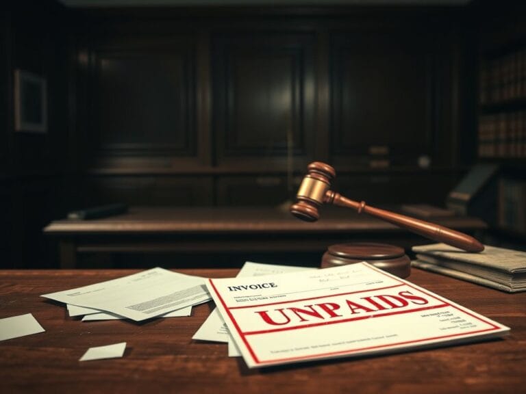 Flick International A dimly lit courtroom scene with an empty bench and a gavel, symbolizing legal struggles.