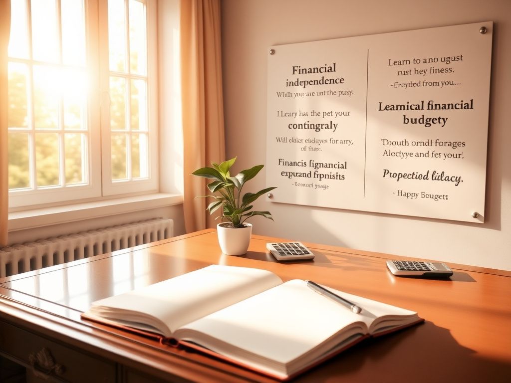 Flick International A serene workspace with an elegant desk, notebook, and potted plant symbolizing financial planning