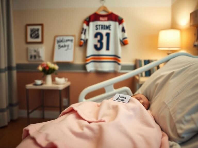 Flick International Cozy hospital room with a newborn baby's bed and personalized name tag