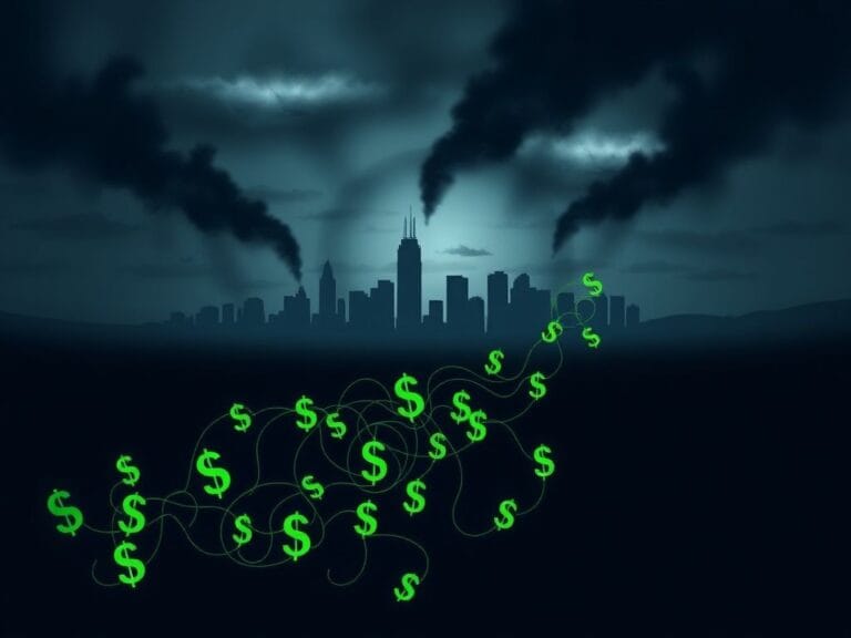 Flick International A stylized map of Minnesota depicting fraud and corruption linked to Al-Shabaab with tangled dollar signs