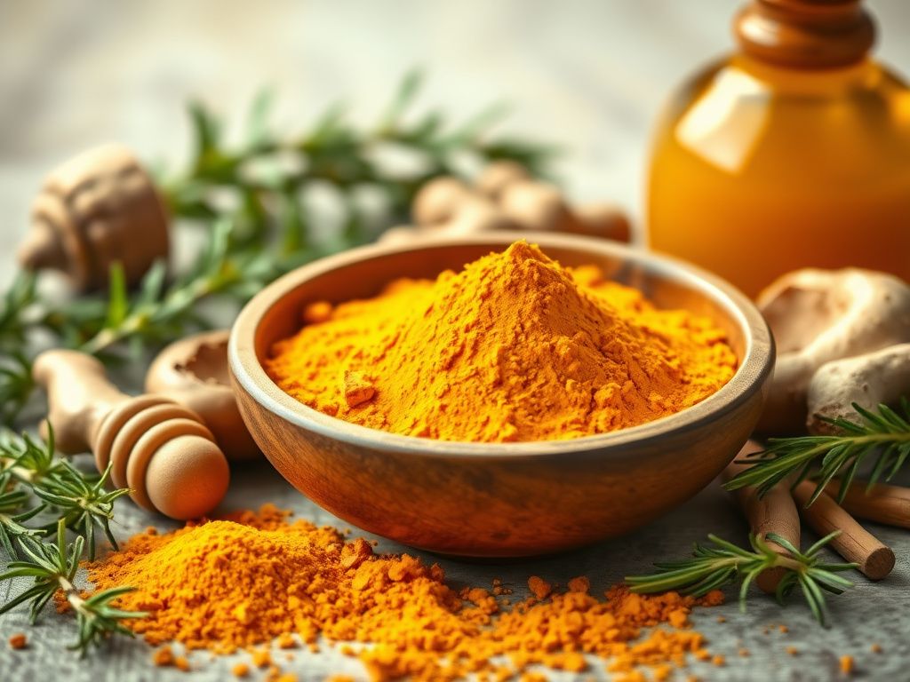 Flick International A vibrant still life composition featuring turmeric and various natural ingredients promoting health and wellness