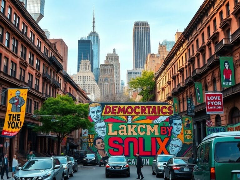 Flick International Vibrant mural depicting democratic socialism in a bustling New York City street scene