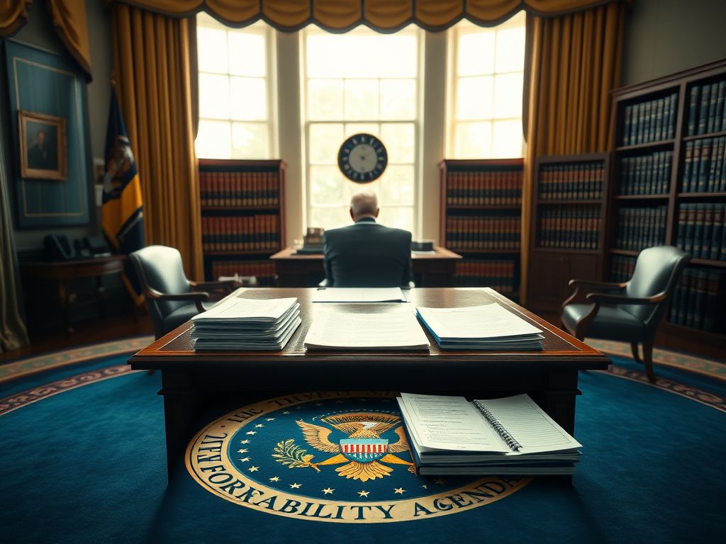 Flick International A serene view of the Oval Office with the presidential desk and iconic decor