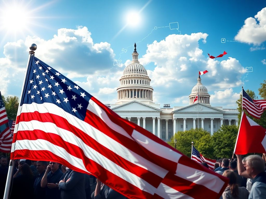 Flick International A vibrant GOP campaign scene featuring a large American flag and Arkansas state outline