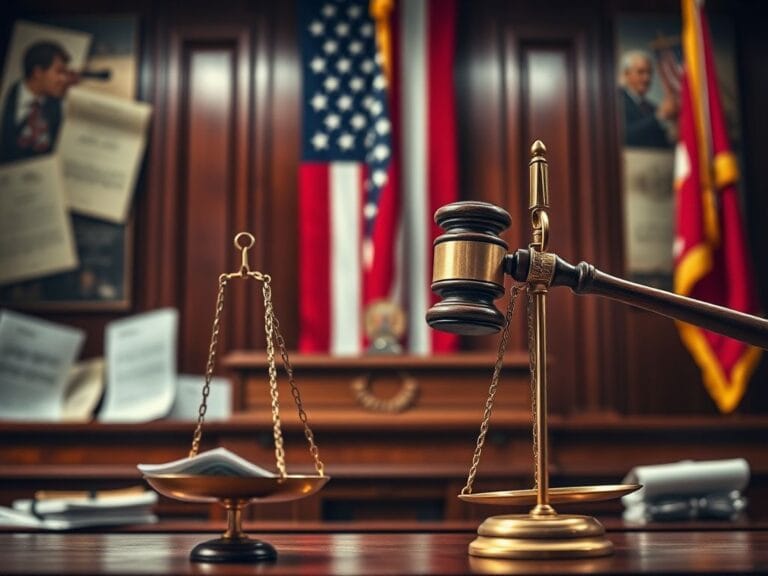 Flick International Dramatic courtroom scene with a gavel and legal documents