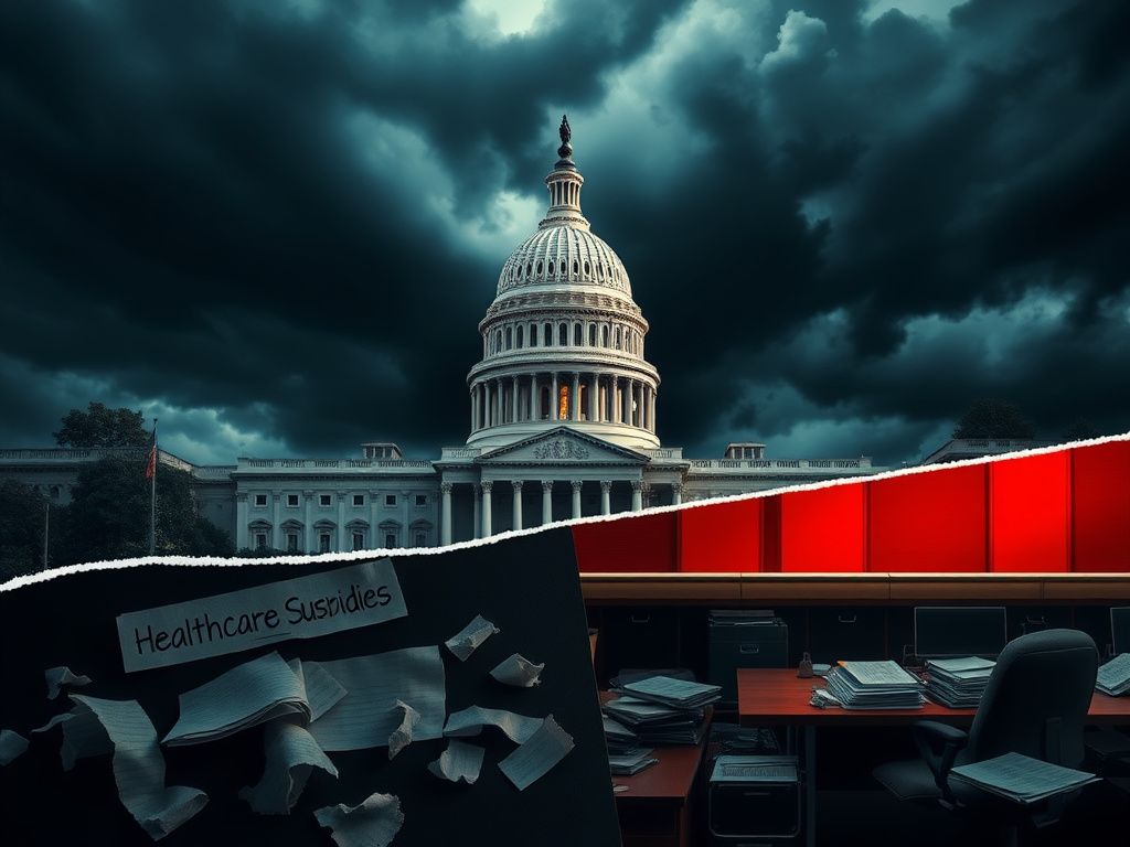 Flick International U.S. Capitol building shrouded in storm clouds, symbolizing political turmoil