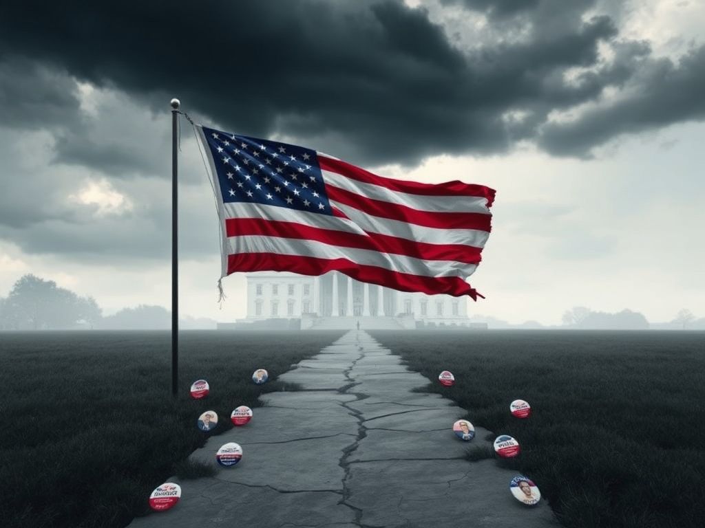 Flick International A weathered American flag symbolizes patriotism and division in a political landscape