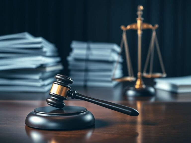 Flick International Dramatic courtroom scene with gavel and legal documents