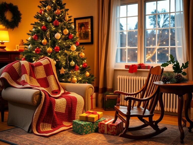 Flick International Cozy living room decorated for the holiday season with a Christmas tree and festive decor