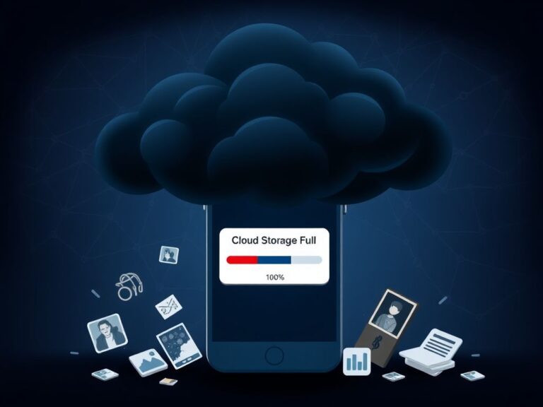 Flick International Dark cloud looming over a smartphone displaying a fake 'Cloud Storage Full' alert