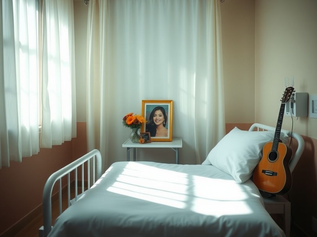 Flick International Serene hospital room with empty bed and colorful flowers symbolizing loss and remembrance