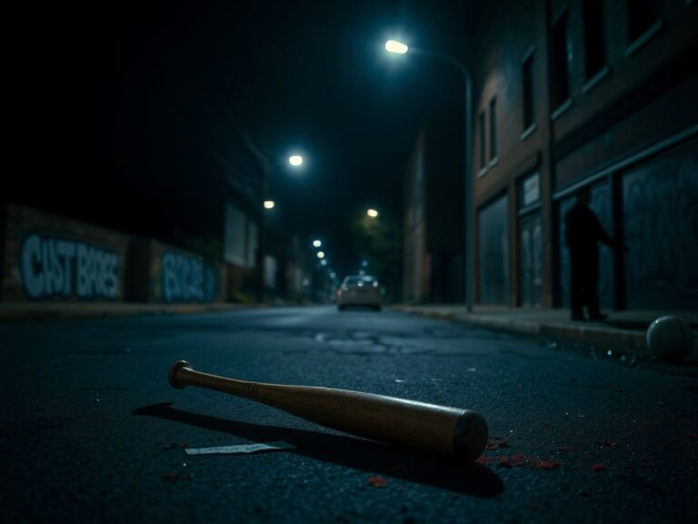 Flick International Dark urban scene in Charlotte with graffiti and a shattered car window symbolizing violence