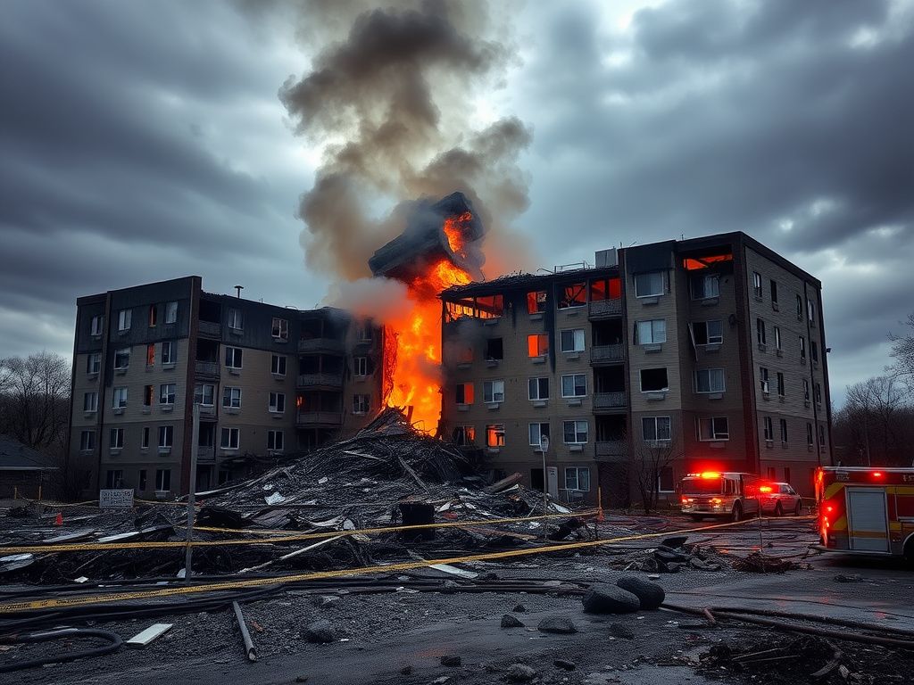 Flick International A devastated senior living apartment building showing damage from an explosion in Austintown, Ohio
