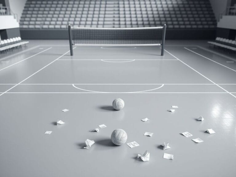 Flick International Empty volleyball court with a single volleyball, symbolizing the aftermath of the SJSU team's struggles