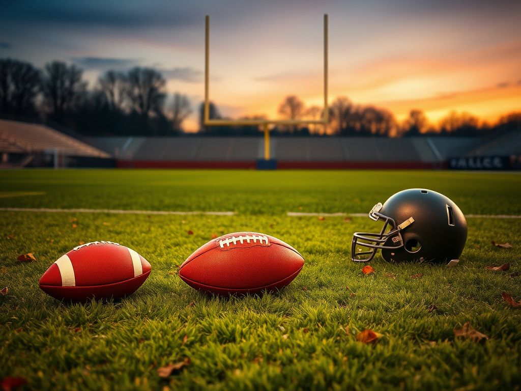 Flick International A serene football field at dusk with a lone football resting on the ground