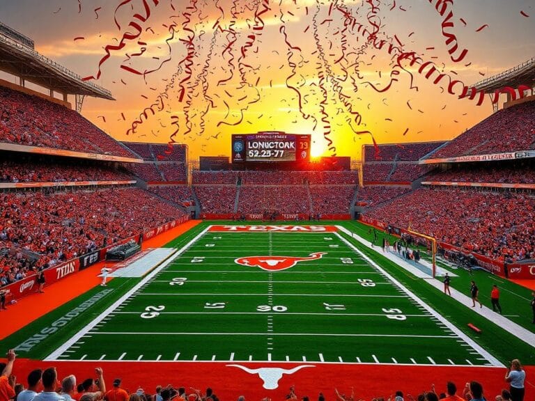 Flick International Thrilling scene from a Texas football game with the Longhorns colors and dynamic action