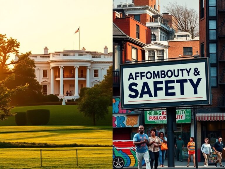 Flick International Split-screen image contrasting the iconic White House silhouette and a vibrant New York City street scene