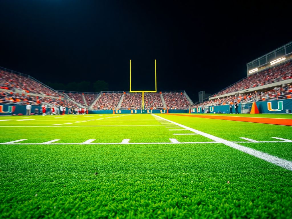 Flick International Intense football play scene under stadium lights with vibrant turf and goalpost