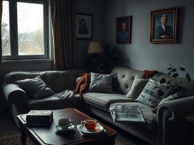Flick International Cozy living room depicting moments of stress with scattered personal items