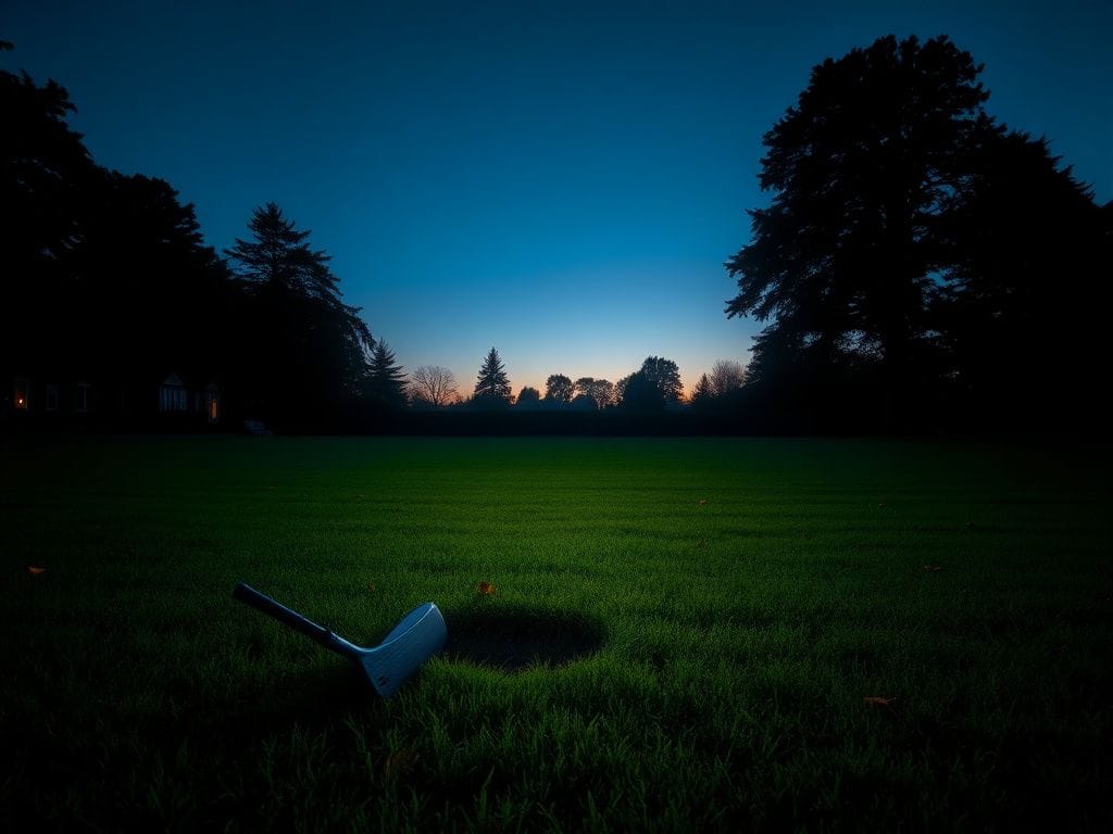 Flick International Suburban scene at dusk with broken golf club hinting past tragedy